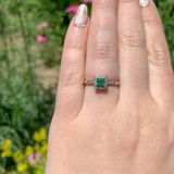 10k White Gold Genuine Natural Emerald Ring with Diamond Halo Size 6.5 (#J6808)