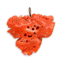 14k Gold Carved Floral Flowers Genuine Natural Orange Coral Pendant (#J7338)