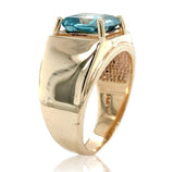 14k Yellow Gold 5.27 Carat Blue Genuine Natural Zircon Men's Ring Size 9 #J6919