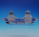 Edward Brown English Sterling Silver Inkwell Set w/Heart Shaped Tray 3pc (#3195)