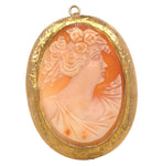 10k Gold Shell Cameo Pin Pendant Large Size 2" Hand Engraved Frame (#J6887)