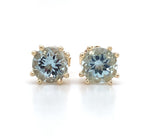 14k Yellow Gold Round Genuine Natural Aquamarine Stud Earrings (#J6325)