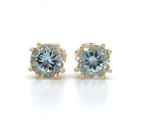 14k Yellow Gold Round Genuine Natural Aquamarine Stud Earrings (#J6325)