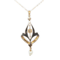 10k Yellow Gold Diamond Lavaliere Pendant with Pearl Drop and 14k Chain (#J6973)