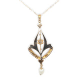 10k Yellow Gold Diamond Lavaliere Pendant with Pearl Drop and 14k Chain (#J6973)