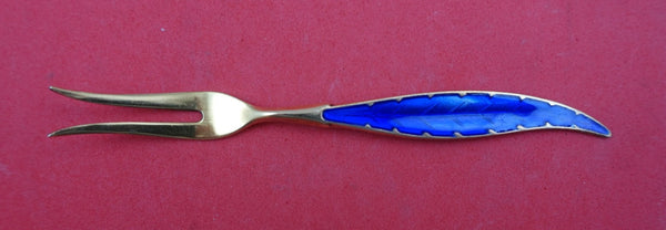 Norwegian Sterling Silver Lemon/Strawberry Fork vermeil enameled blue 4 1/4"