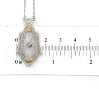 10k Gold Filigree Genuine Natural Rock Crystal Quartz Diamond Pendant (#J6655)