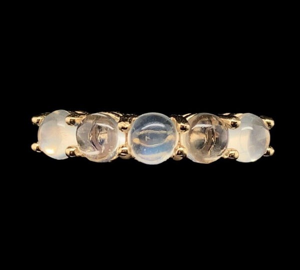 14k Yellow Gold Genuine Natural Moonstone Five-Stone Band Ring Size 6.75 #J6801