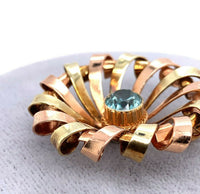14k Retro Blue Genuine Natural Zircon Pin Rose and Yellow Gold (#J5474)