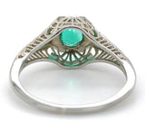 18k White Gold Filigree Art Deco .39ct Genuine Natural Emerald Ring (#J7199)