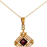 10k Yellow Gold Lavaliere Pendant with Purple Stone Seed Pearl (#J4787)