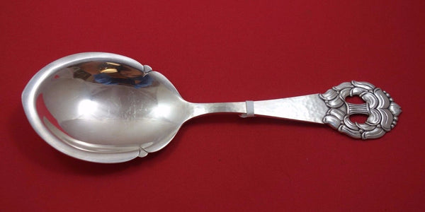 Danish Sterling Silver Berry Spoon Marked "Haandsmedet" Hammered 9 1/2" c. 1933