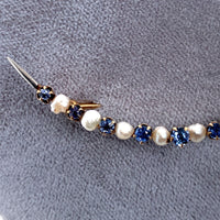 14k Yellow Gold Montana Sapphire and Pearl Large Crescent Pin (#J5470)