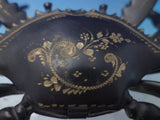Cast Metal Inkwell Set 3pc Crab Shaped Painted Black with Embossed Gold  (#7246)