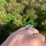 Platinum 2.51 Carat Cushion Cut Aquamarine Ring with Diamond Baguettes (#J6545)