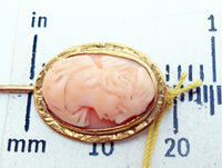 10k Gold Oval Coral Genuine Natural Cameo Stick Pin Jewelry (#J2673)