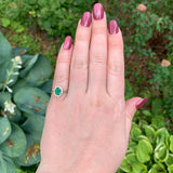 14k White Gold .59ct Genuine Natural Emerald and Diamond Halo Ring (#J7371)