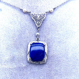 Art Deco 10k White Gold Filigree Lapis Pendant (#J5209)