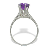 14k White Gold Victorian 1.05 Carat Genuine Natural Amethyst Ring 7.5 (#J7445)