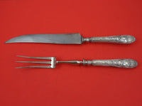 French Sterling Silver Steak Carving Set 2pc HH WS Basket of Flowers Bow Motif