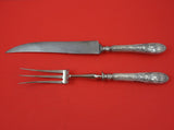 French Sterling Silver Steak Carving Set 2pc HH WS Basket of Flowers Bow Motif