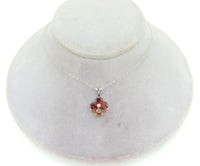 14k White Gold Heart Shaped Genuine Natural Garnet Flower Pendant (#J4187)