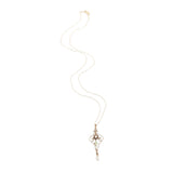 10k Gold Diamond Lavaliere Pendant w/Enamel Leaves Pearl Drop 14k Chain (#J6972)