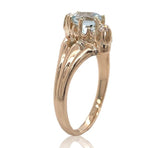 10k Rose Gold Victorian Genuine Natural Aquamarine Ring with Diamonds (#J6776)