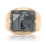 10k Yellow Gold Men's Hematite Intaglio Ring with Diamond Size 11.25 (#J6633)