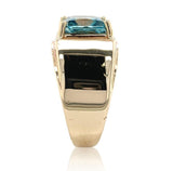 14k Yellow Gold 5.27 Carat Blue Genuine Natural Zircon Men's Ring Size 9 #J6919