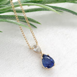14k Yellow Gold 1.84 Carat Blue Genuine Natural Sapphire Diamond Necklace #J7431