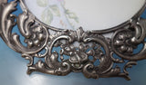 Austrian Sterling Silver Picture Frame w/2 Cherubs Basket Flowers and Tile #6070