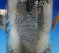 European Sterling Silver Tea Pot with Repousse and Chased Flowers Rattan (#6834)