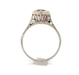 Art Deco 14k White Gold .49ct Genuine Natural Ruby Ring Hand Engraved (#J6388)