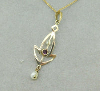 10k Yellow Gold Victorian Lavaliere Pendant with Purple Paste Stone (#J4958)
