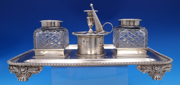 English Victorian Sterling Silver Inkwells Dobson & Sons London 1878 (#4340-2)