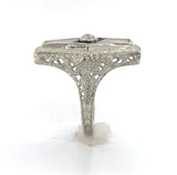 10k Gold Filigree Genuine Natural Rock Crystal Quartz and Onyx Ring (#J6358)