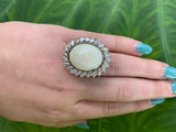 Platinum Genuine Natural Opal and 2.50cts Diamonds Ring Pendant Jewelry (#J5849)