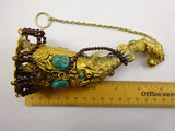 Asian Silver Gilt Tussie Mussie Posey Posy Holder w/ Garnets Turquoise (#J1244)
