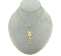 14k Gold Arts and Crafts Style Genuine Natural Opal Festoon Necklace (#J4880)