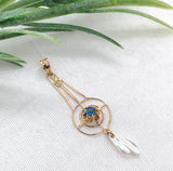 10k Yellow Gold Lavaliere Pendant with Blue Glass Jewelry (#J7455)