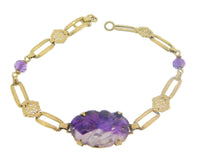 Art Deco 14k Carved Genuine Natural Amethyst Bracelet (#J3894)