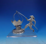 .900 Silver Tea Strainer Figural Man and Fishing Pole w/Net Hanoi Vietnam #3954