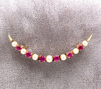14k Yellow Gold Ruby and Pearl Crescent Pin (#J5539)