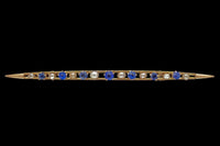 10k Yellow Gold Antique Blue Glass Doublets and Pearl Bar Pin (#J7047)