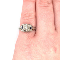 18k White Gold .05ct Diamond Ring with Synthetic Lab-Created Sapphires (#J5348)
