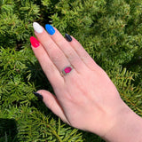 14k White Gold Men's Synthetic Lab-Created Ruby Ring w/ Hand Engraving (#J6643)