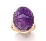 13k Yellow Gold European Carved Amethyst Scarab Ring Size 6.5 Jewelry (#J6271)