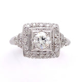 Vintage 14k White Gold Genuine Natural Diamond Ring w/Square Halo Design #J6453