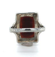 18k White Gold Filigree Genuine Natural Hard Stone Agate Cameo Ring (#J6215)